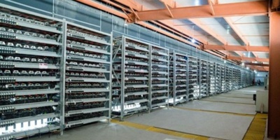 A mining farm powered by solar panels, showcasing sustainable energy use.